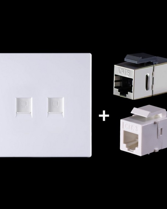 CAT 6 Shielded Pass  through Network Module  Dual Ports Panel   Shielded Pass  through   Telephone Socket  White