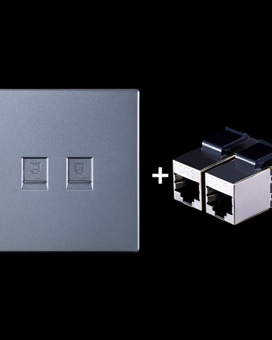 CAT 6 Shielded Pass  through Network Module  Dual Ports Panel   Shielded Pass  through  Grey