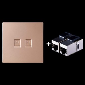 CAT 6 Shielded Pass  through Network Module  Dual Ports Panel   Shielded Pass  through  Gold