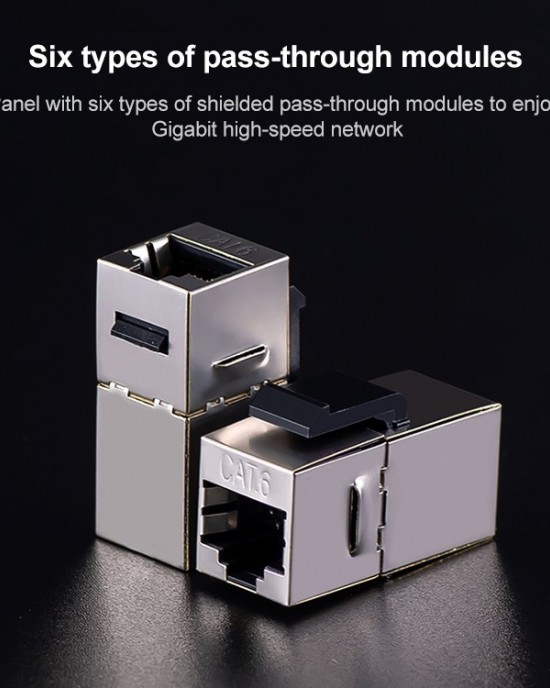 CAT 6 Shielded Pass  through Network Module  Dual Ports Panel   Shielded Pass  through  White