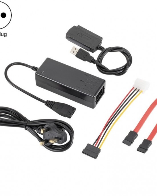 YP009 Three  Purpose USB to IDE SATA Easy Drive Cable Hard Disk Drive Data Cable with Power Supply  EU Plug Set
