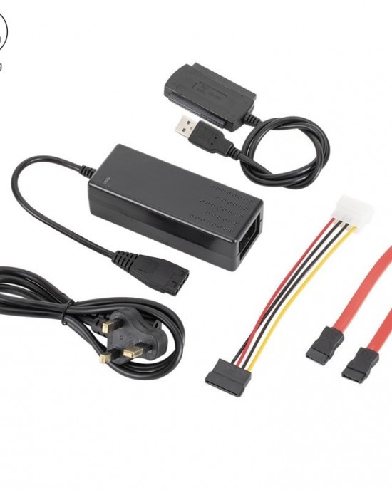 YP009 Three  Purpose USB to IDE SATA Easy Drive Cable Hard Disk Drive Data Cable with Power Supply  UK Plug Set