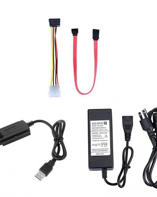 YP009 Three  Purpose USB to IDE SATA Easy Drive Cable Hard Disk Drive Data Cable with Power Supply  EU Plug Set