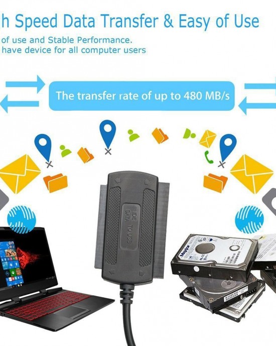 YP009 Three  Purpose USB to IDE SATA Easy Drive Cable Hard Disk Drive Data Cable with Power Supply  UK Plug Set